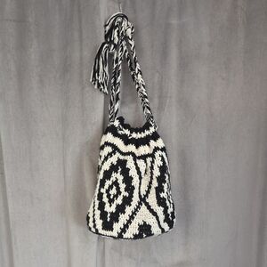 Handmade Black and White Crochet Bucket Bag